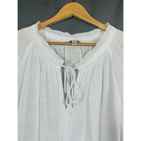 Counterparts Womens White Peasant Top XL Boho Gauzy Eyelet Trim Beachy Coastal - Picture 2 of 9